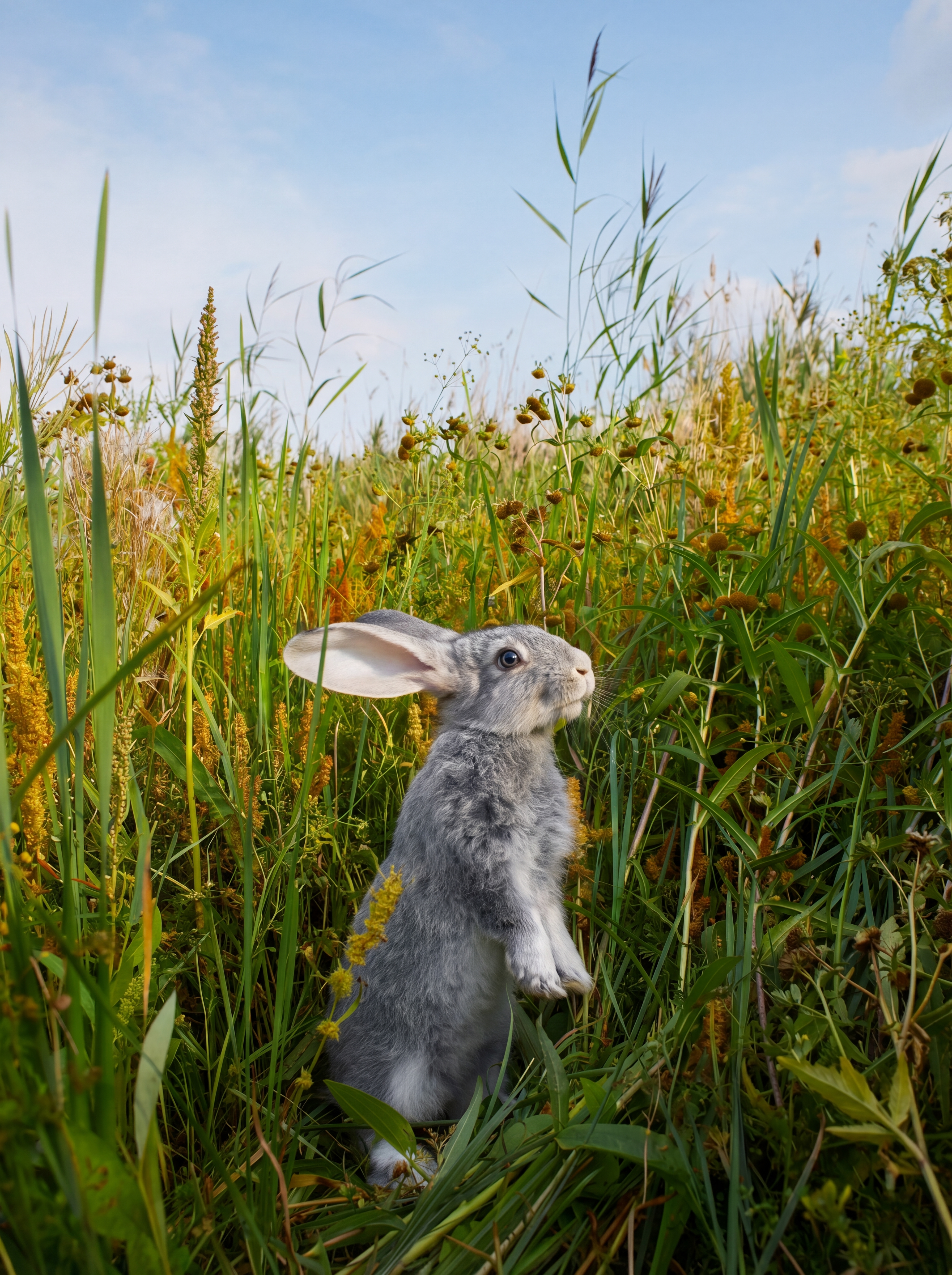 Rabbit in an open field, a symbol of the natural world we protect